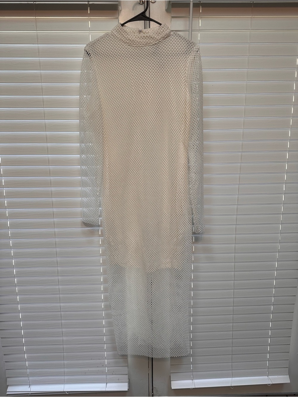 Ashley Stewart White Mesh Long Sleeve Midi Dress